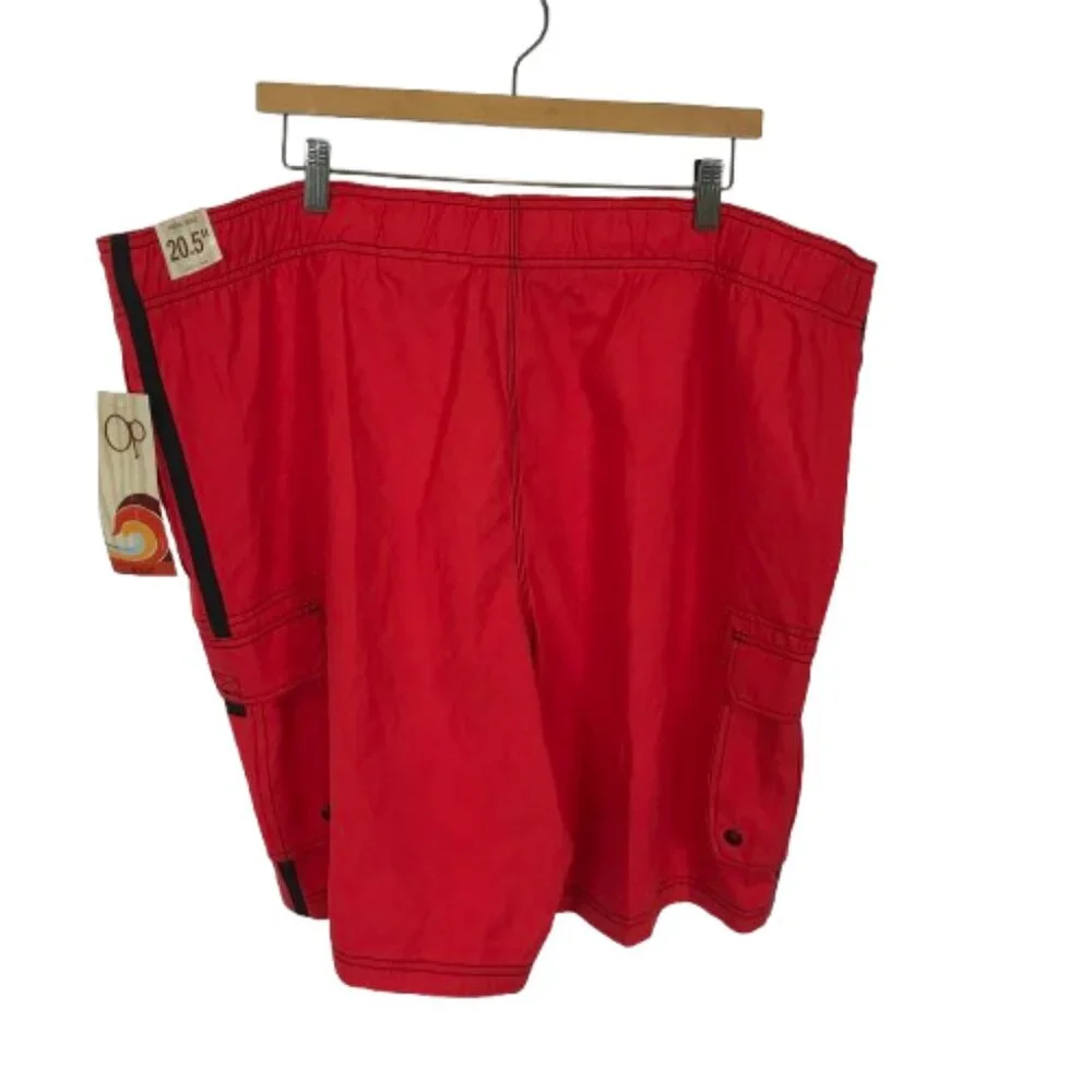NWT Mens Size 2XL Ocean Pacific OP Red Elastic Waist Solid Cargo Swim Trunks NEW